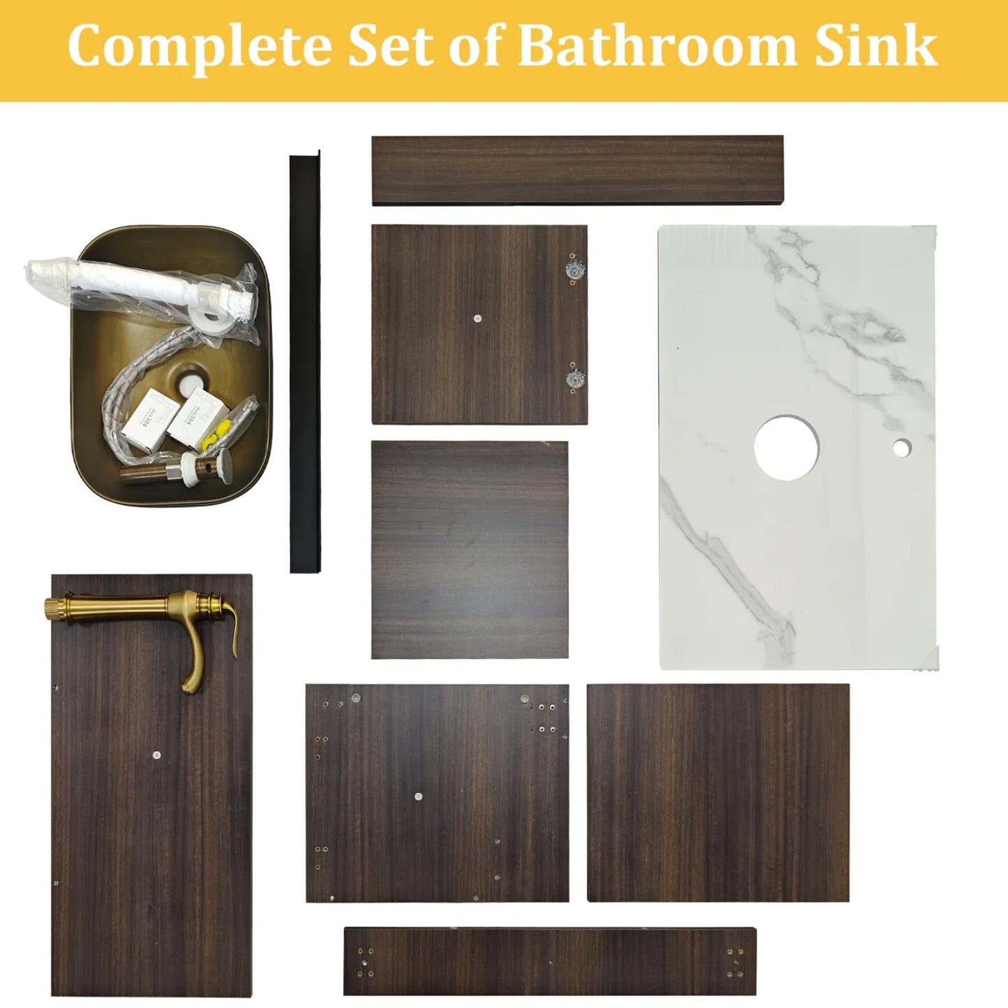 80/100/120CM Bathroom Vanities Sink Set Wall Mounted Floating Cabinet w/ Ceramic Basin Sintered Stone Top, Faucet and Hoses