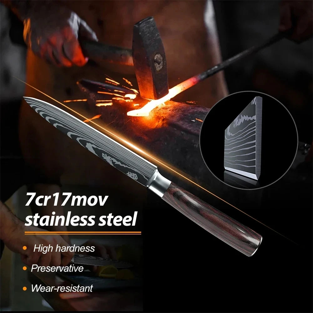 Stainless Steel Kitchen Knife Set Santoku Cleaver For Chefs