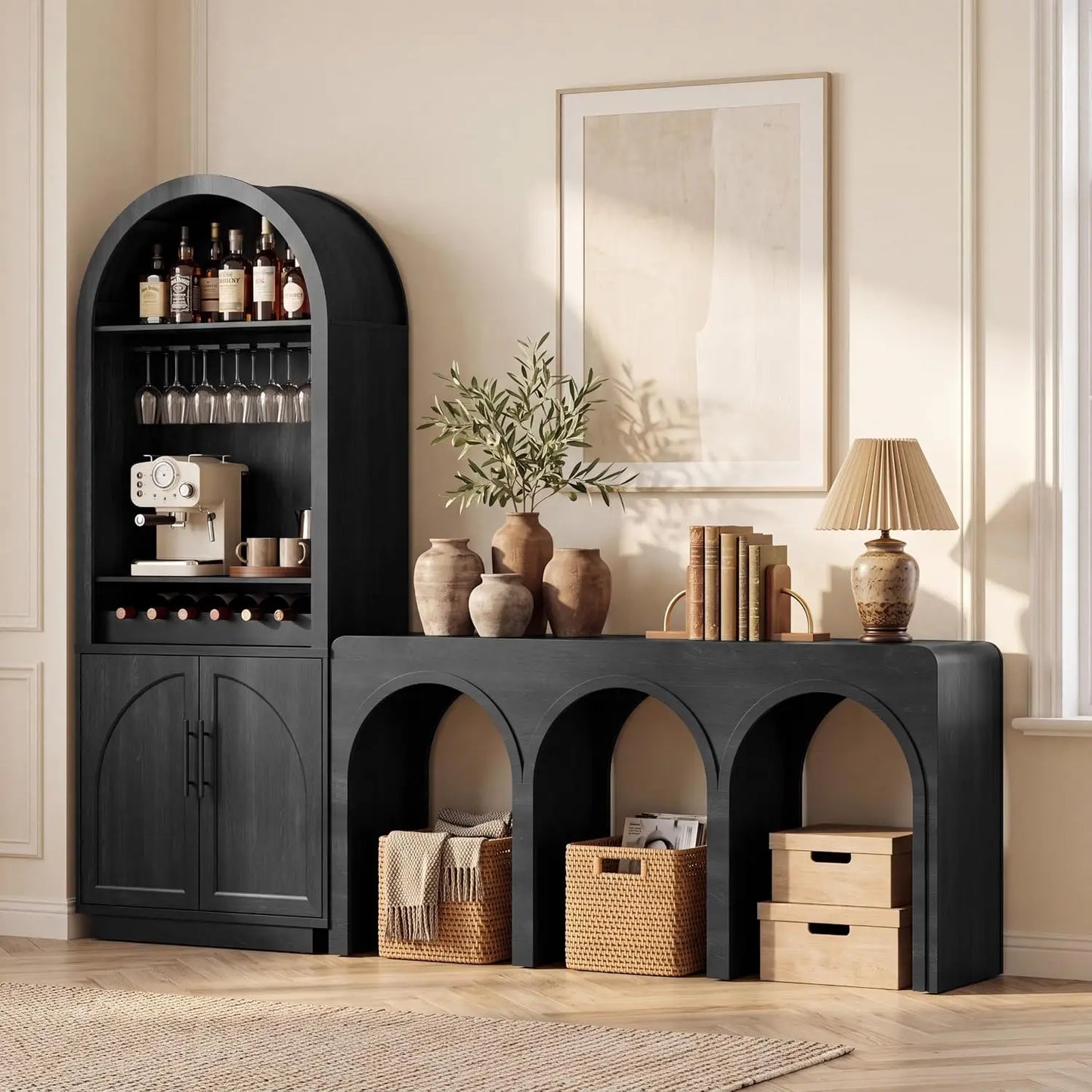 Buffet Cabinet With Glass Doors Modern Arched Sideboard
