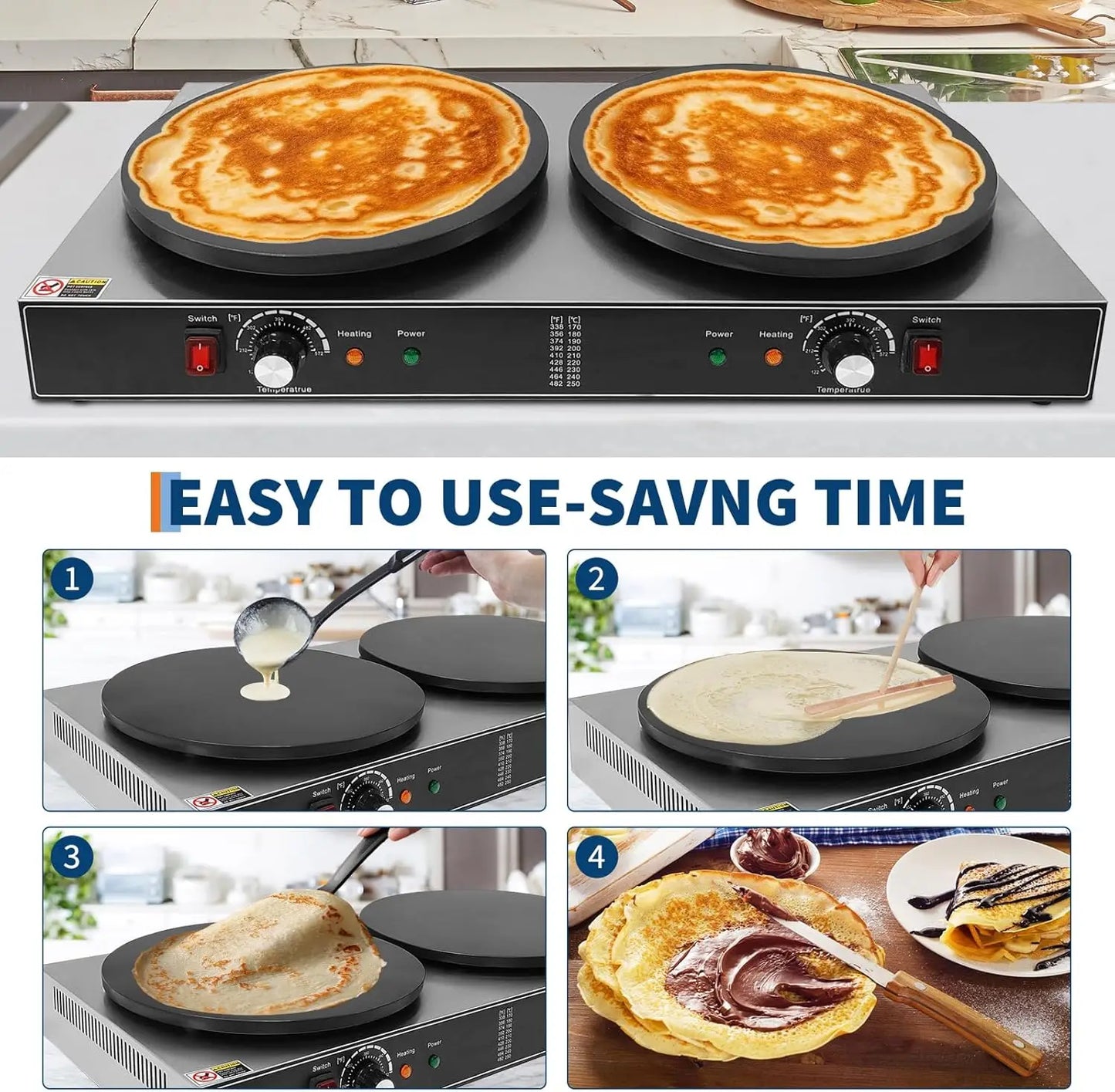 Acekool Electric Crepe Maker 1700W 110V Nonstick Griddle