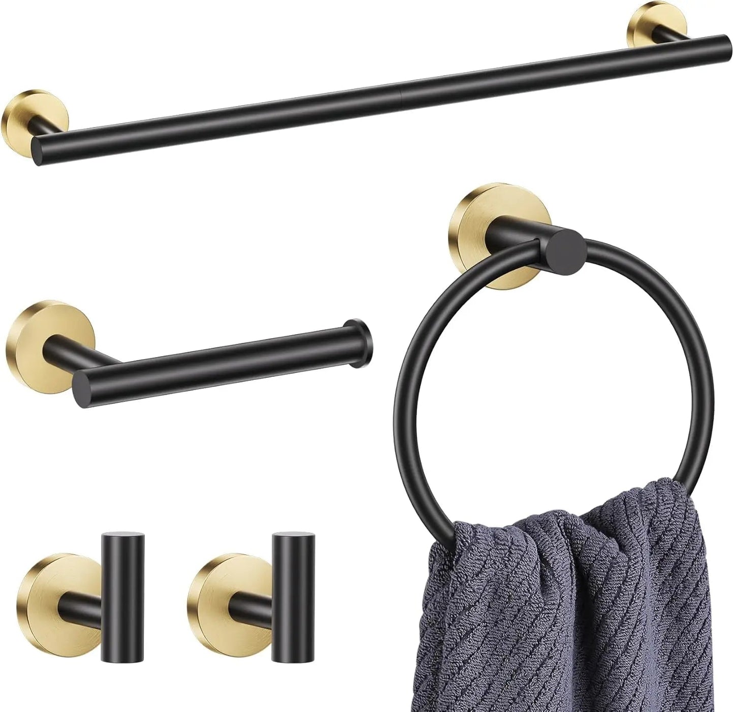 Black Gold Bathroom Hardware Set Accessories Wall Mounted Stainless Steel Towel Bar Towel Ring Toilet Paper Holder Hook Bathroom The Pet & Home Store