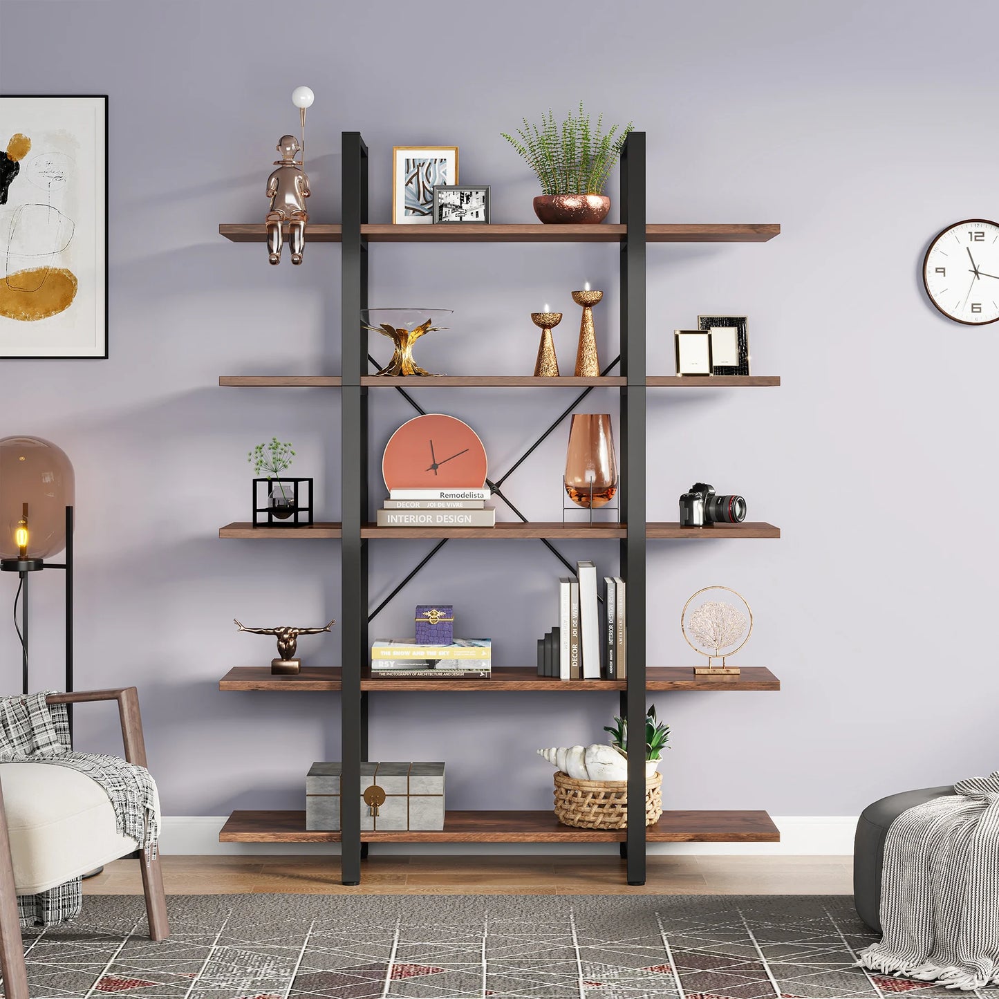 Tribesigns 5-Tier Vintage Industrial Bookcase For Home Office