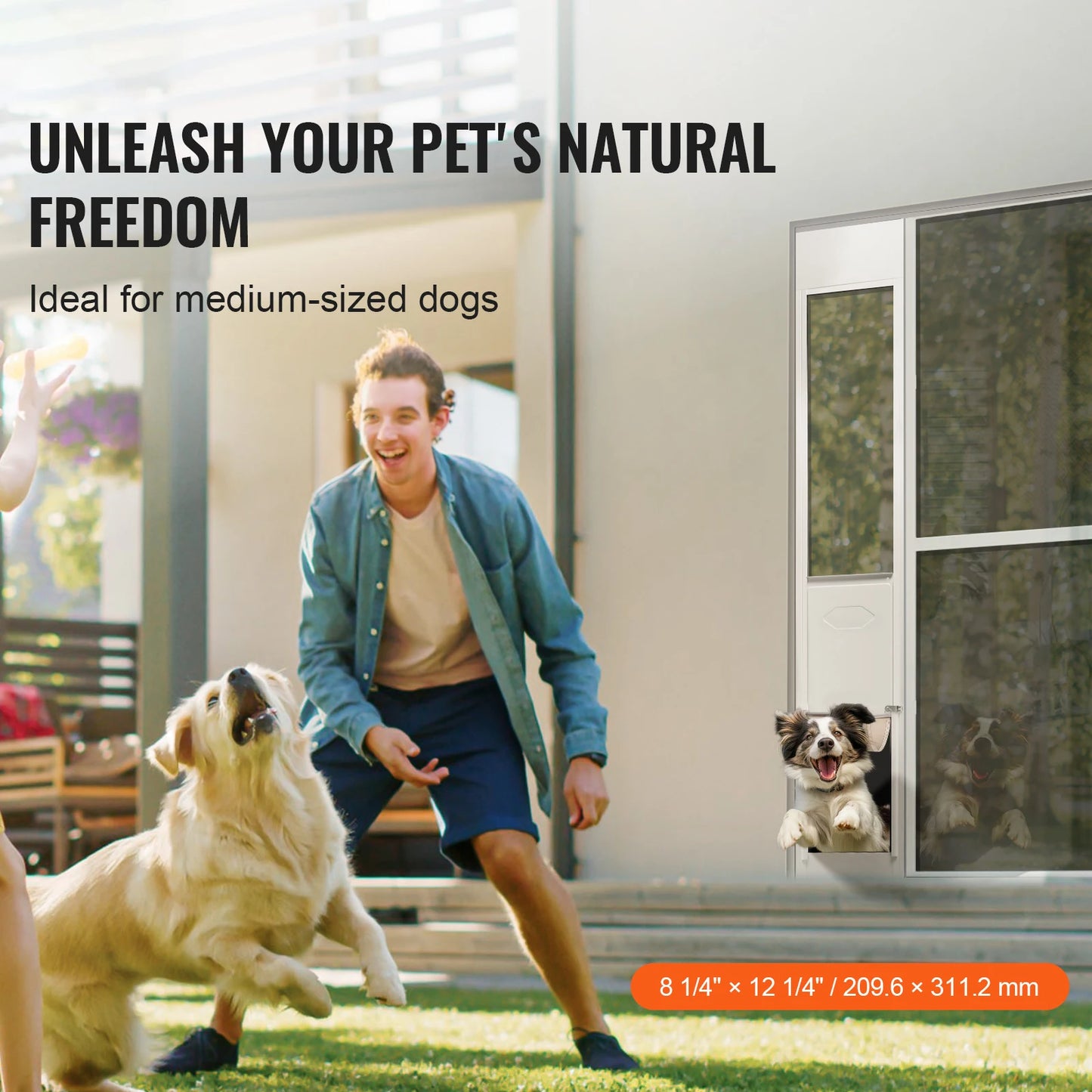 SucceBuy Sliding Glass Dog Door Aluminum Frame Tempered Glass