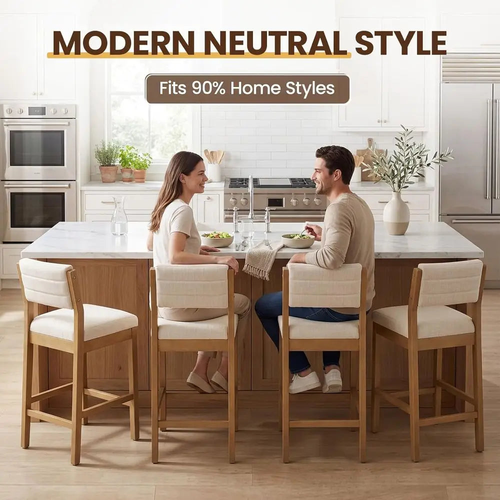26" Bar Stools Set o 4 Counter Height Bar Stools or Kitchen Counter, ern Upholstered Barstools with Back and Wood Legs Linen Sto The Pet & Home Store