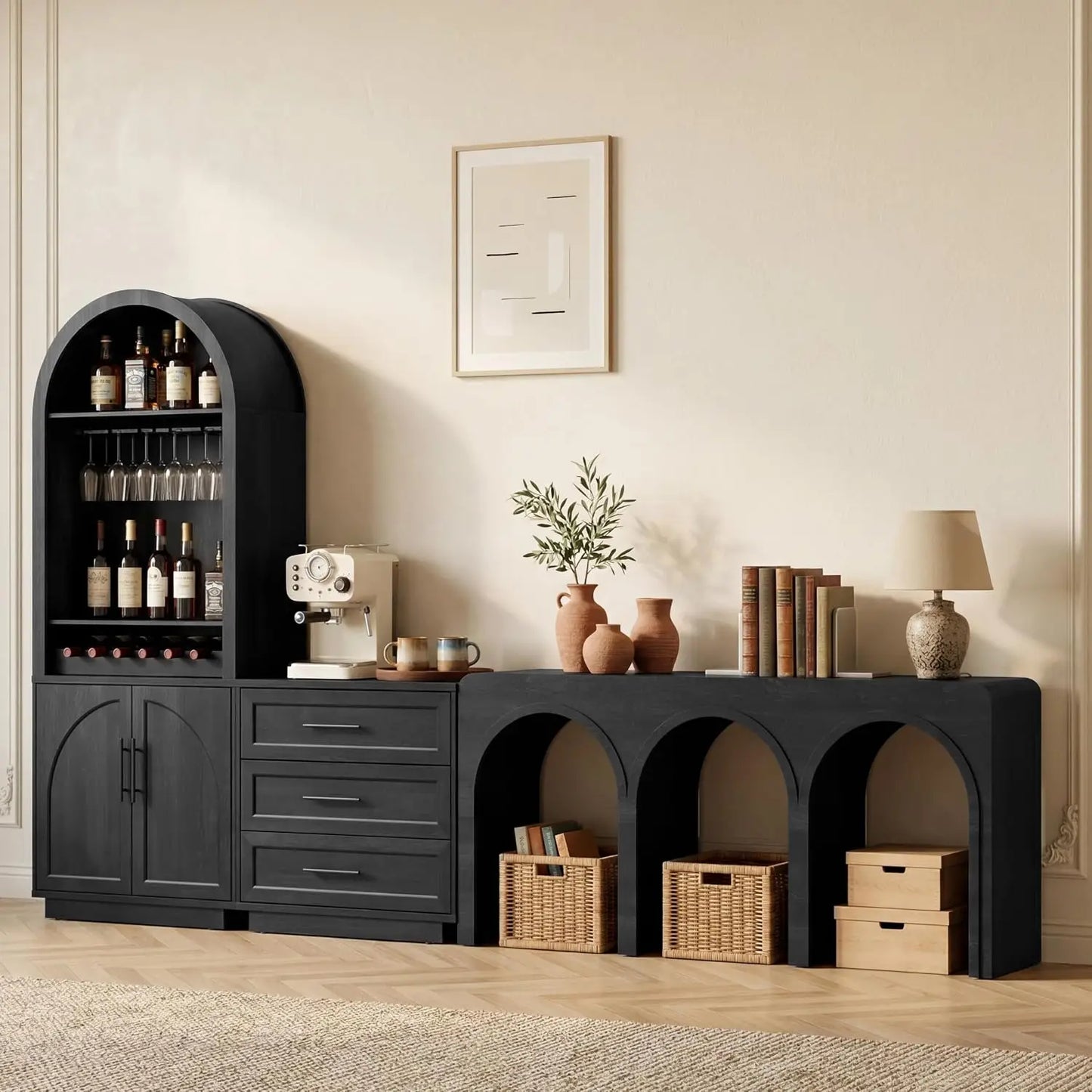 Buffet Cabinet With Glass Doors Modern Arched Sideboard