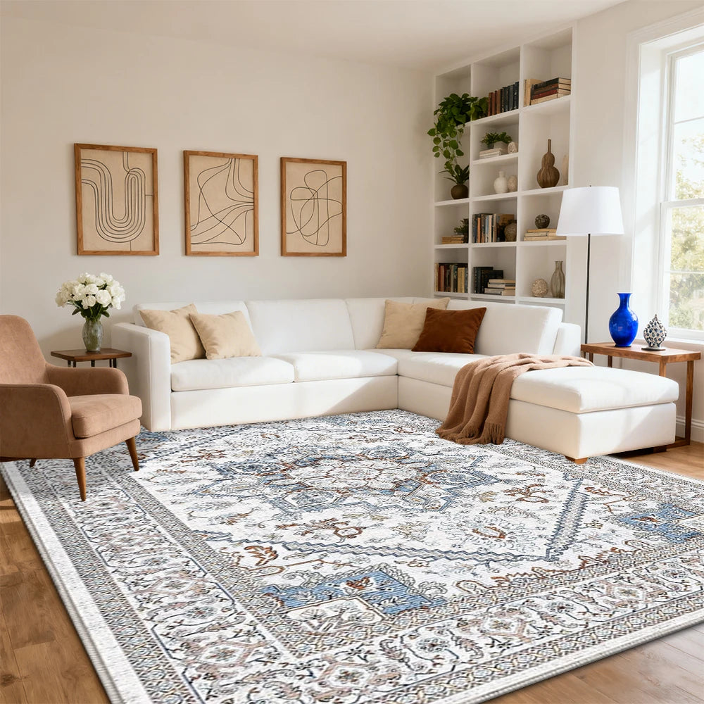 Machine Washable Floral Area Rug Stain Resistant With Non Slip