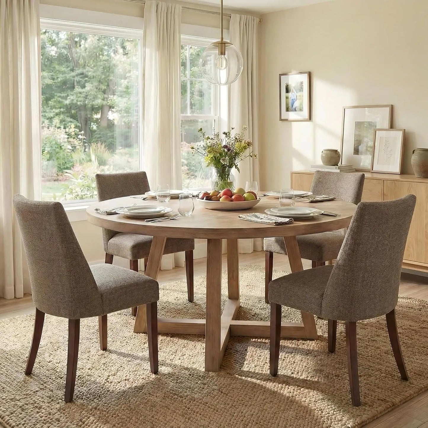 Wooden Upholstered Dining Chairs Set of 4, Farmhouse Fabric Kitchen Chair, Mid Century for Restaurant, Custom