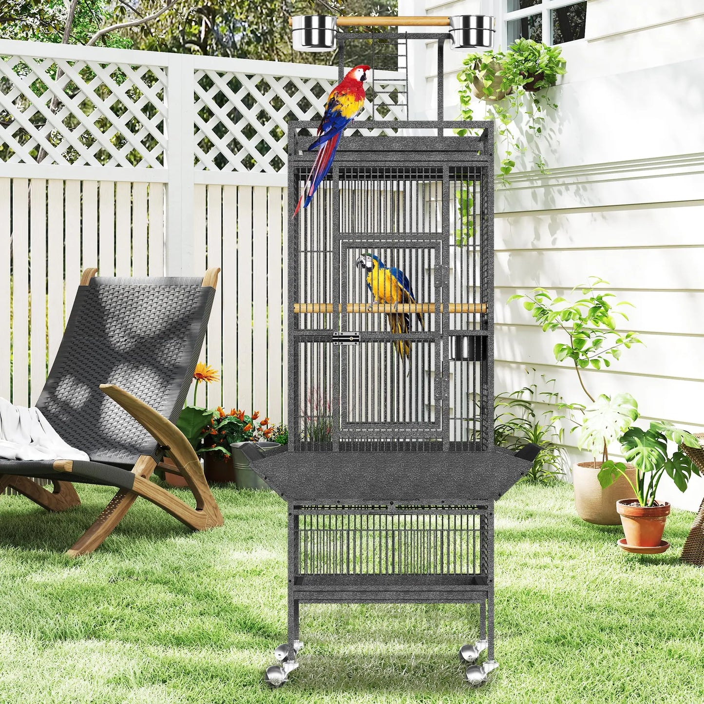 HiMISS Large Bird Cage With Rolling Stand, Sliding Tray, Bowls