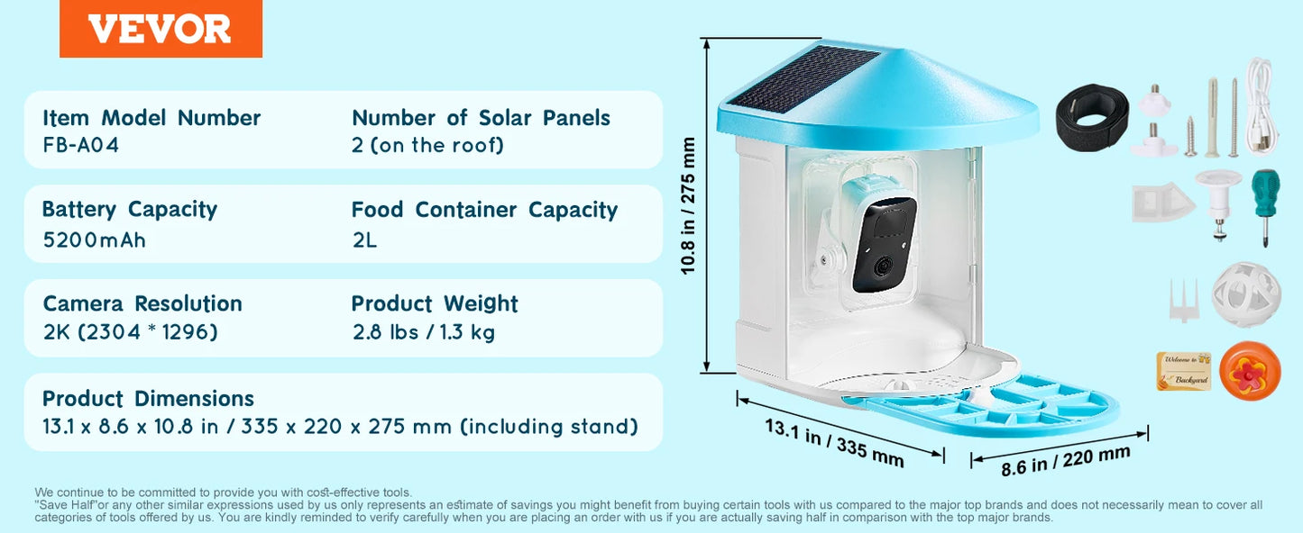 Smart Bird Feeder With Camera 2K HD AI Identify 10000 Species