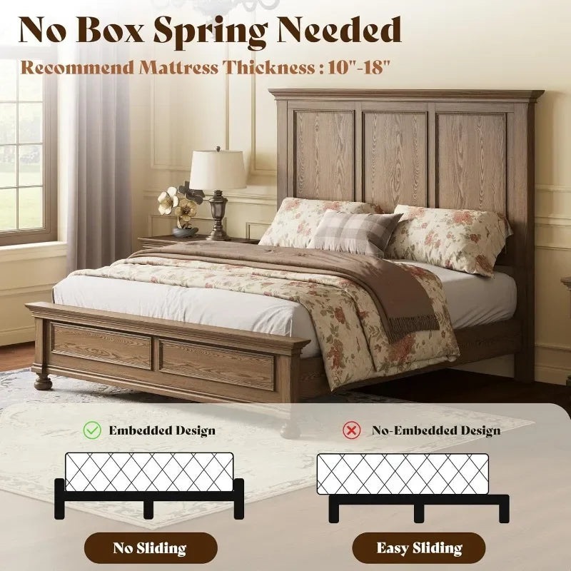 Amerlife Solid Wood King Bed Frame With Heavy Duty Slats