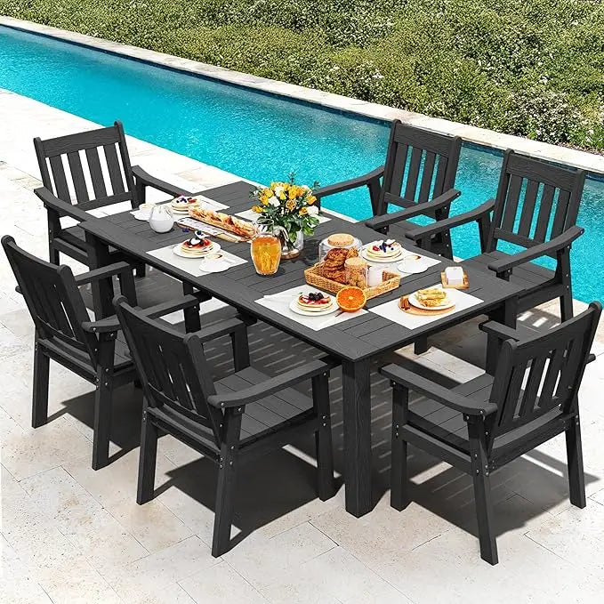 Outdoor 7 Piece Patio Table Set With Umbrella Hole
