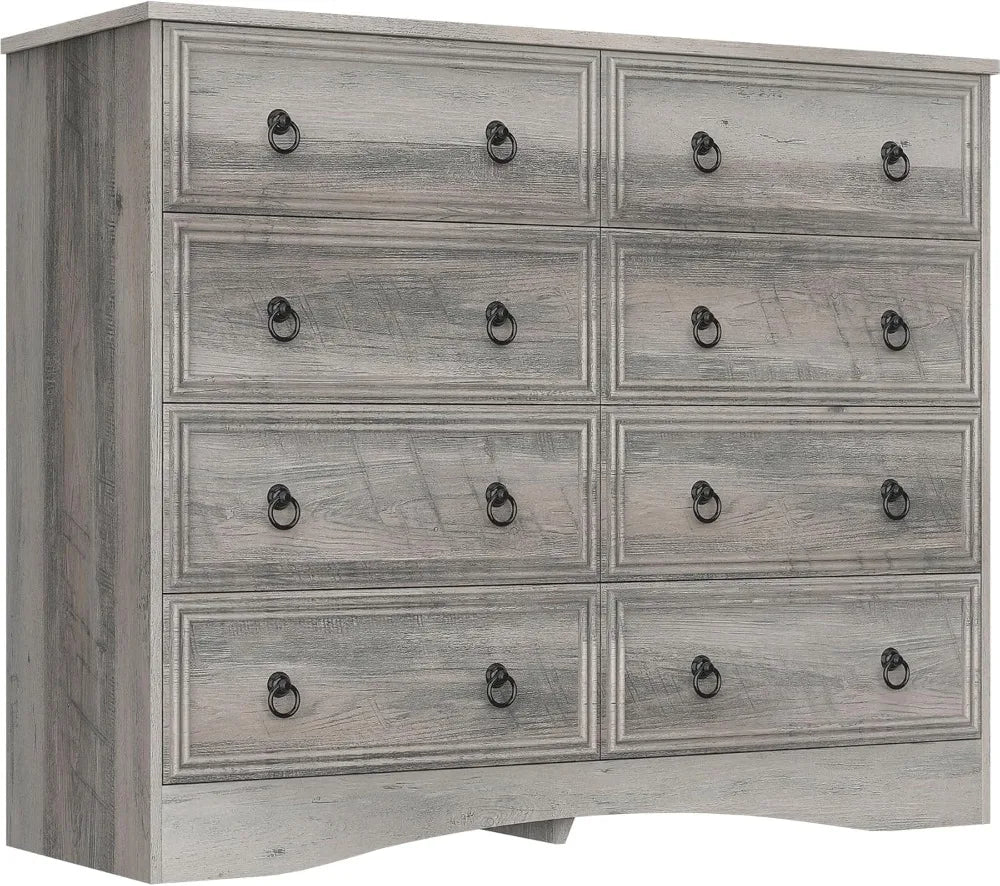 Grey 8 Drawer Dresser for Bedroom, Wood Chest of Drawers, Large Storage, Vintage Design, 47.24Wx15.75Dx39.4H