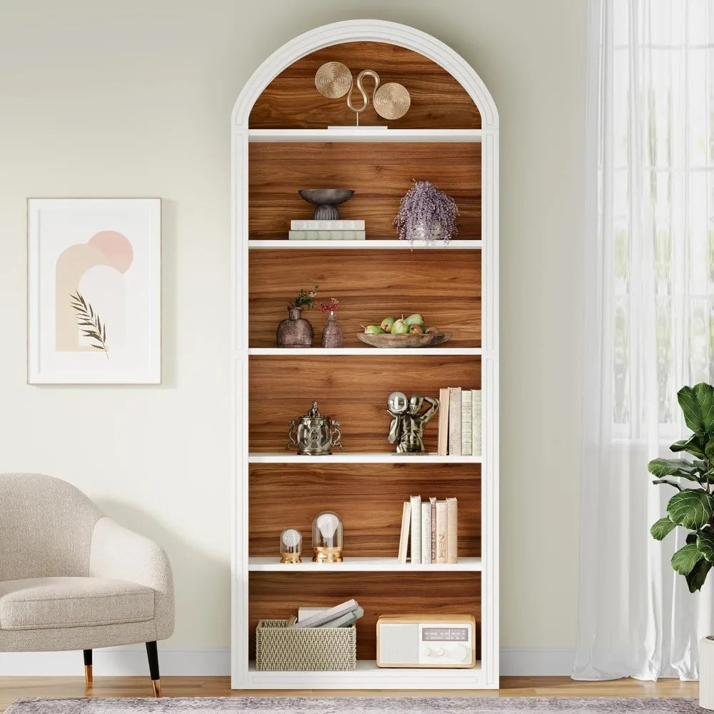 Six Tier Arched Bookshelf Open Floor Standing Display Shelf