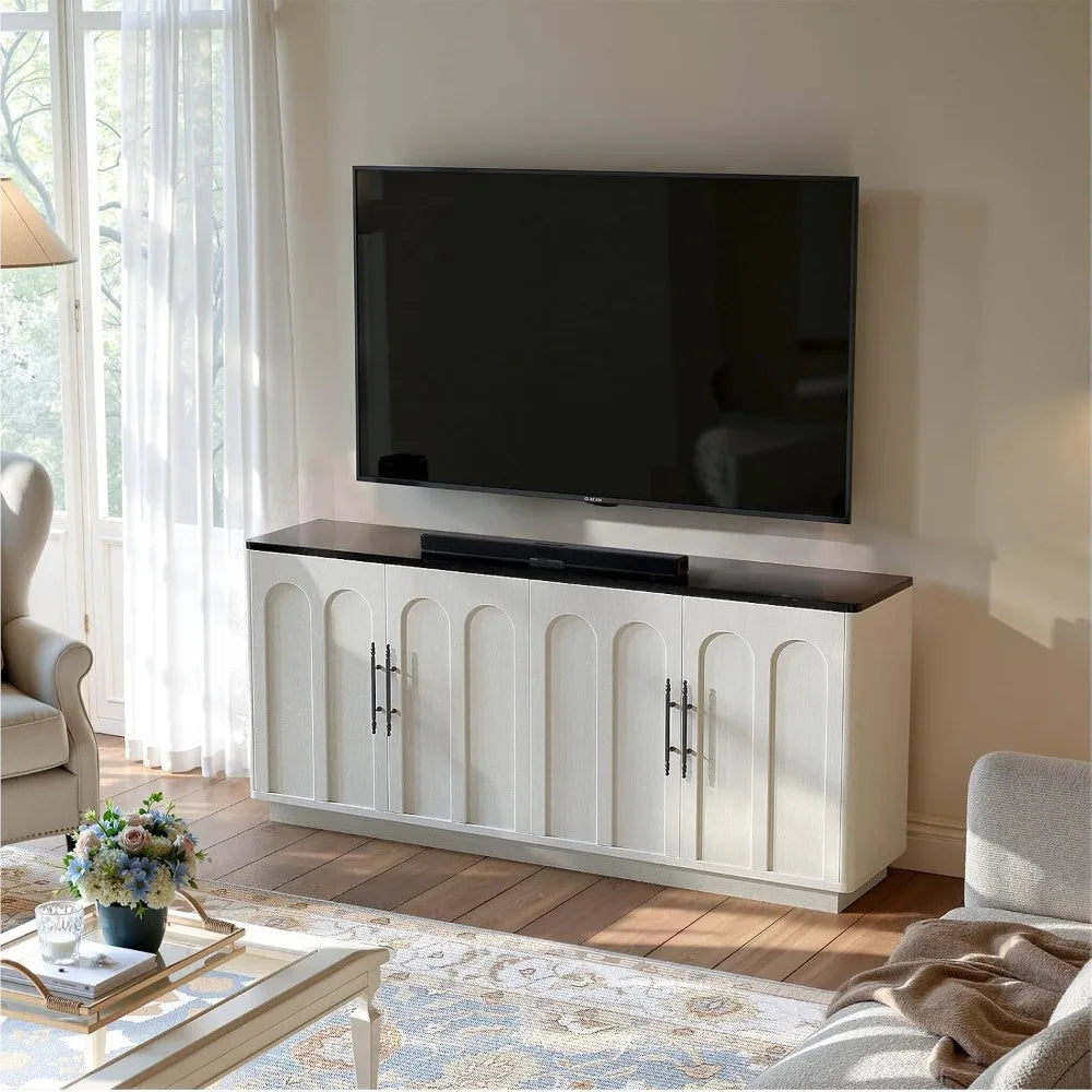 67" Arched Buffet Cabinet with Storage, Warm White 4-Door Sideboard Credenza, Mid Century Modern Storage Cabinet, Customized
