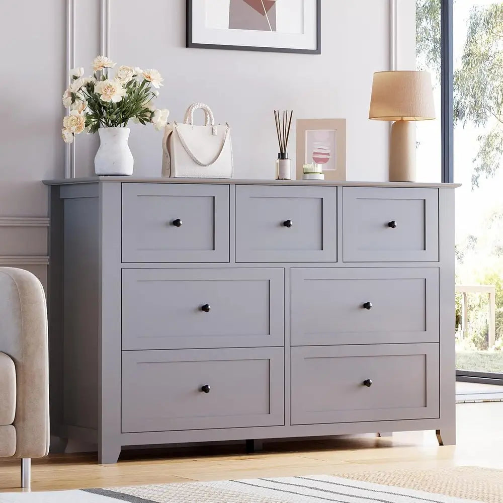 Ticify Elegant Wood Double Drawer Chest For Bedroom Storage