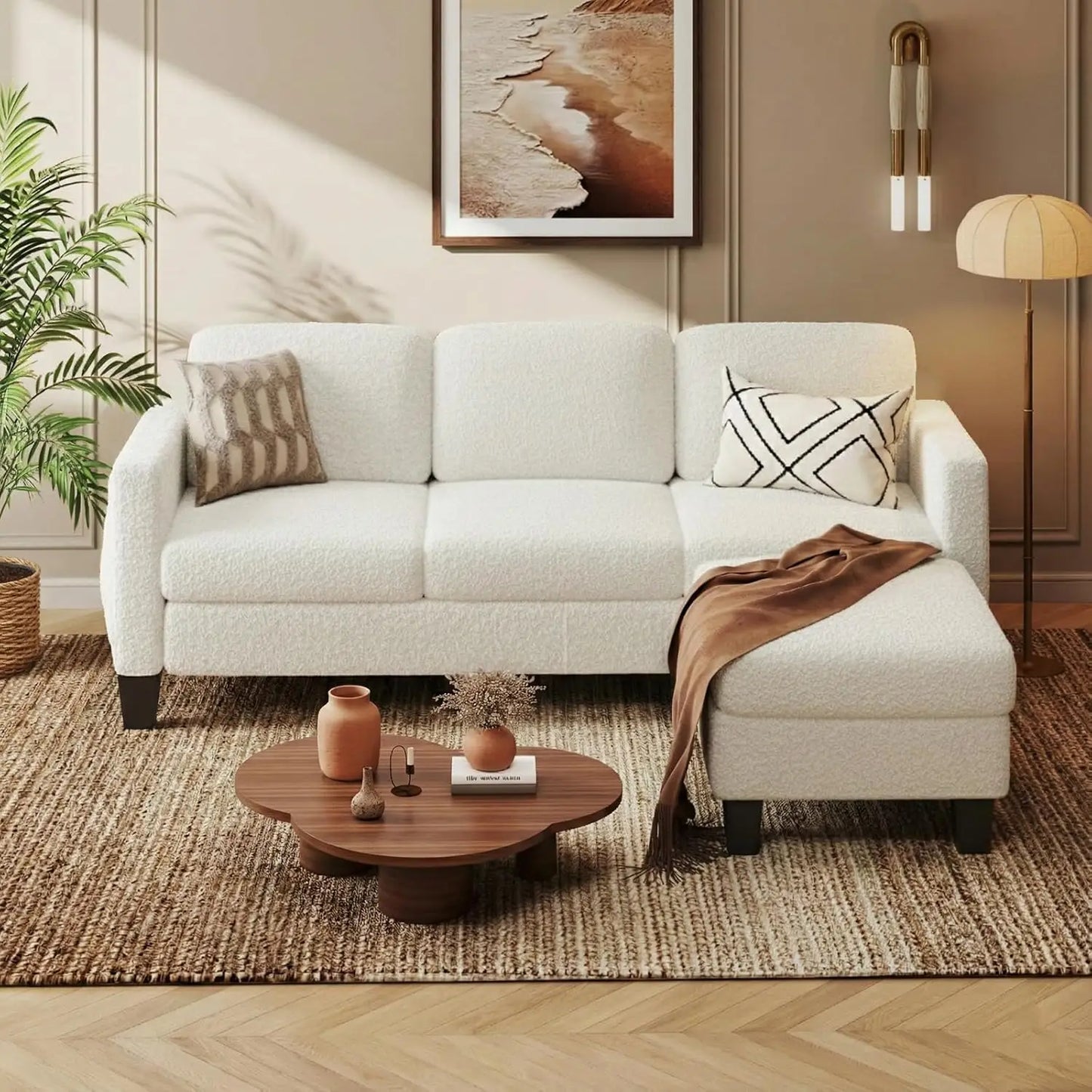 L Shaped Sectional Sofa With Reversible Chaise Boucle Cushion Customized