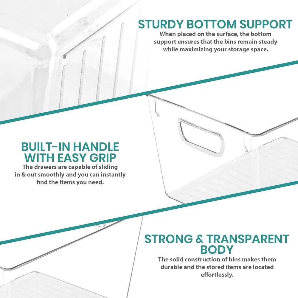 Clear Pantry Organizers and Storage Bins 6 Pack, Large Clear Storage Bins for Pantry, Durable Refrigerator Organizer Bins With H