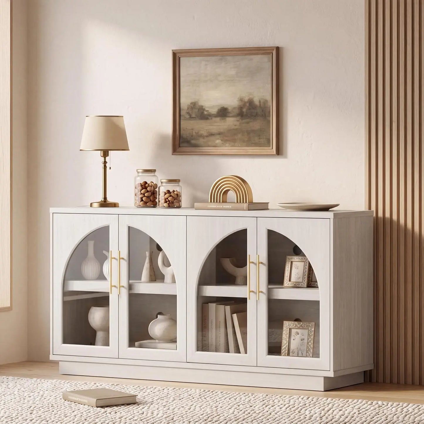 Buffet Cabinet With Glass Doors Modern Arched Sideboard