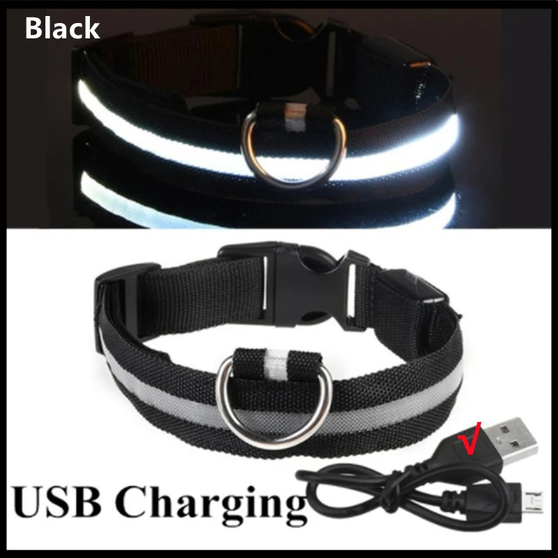 USB Rechargeable Luminous Pet Collar With Adjustable Led Night Light