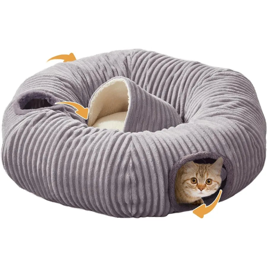 Multifunction Cat Tunnel Bed With Washable Donut Cushion