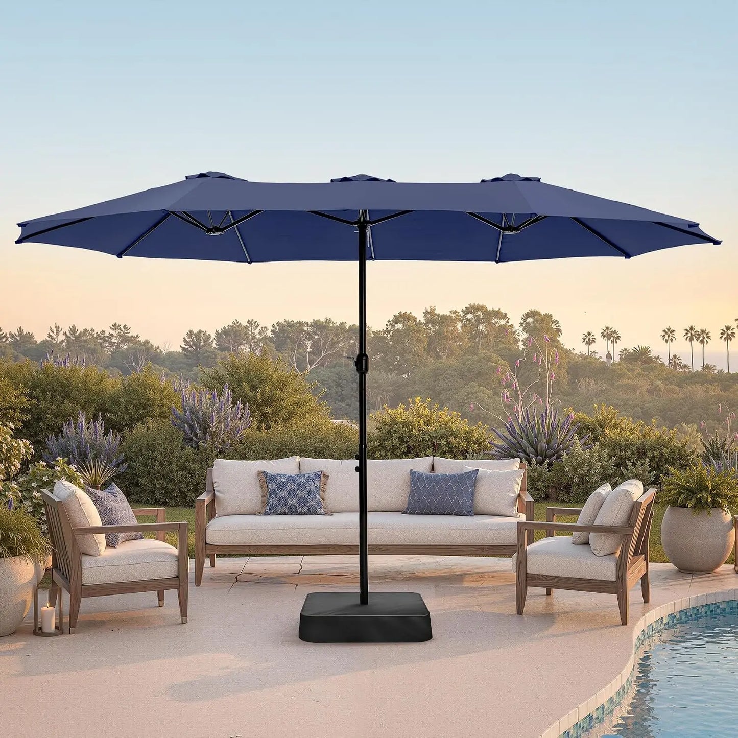 15' Double-Sided Rectangular Large Market Patio Umbrella with Base Included, Customized
