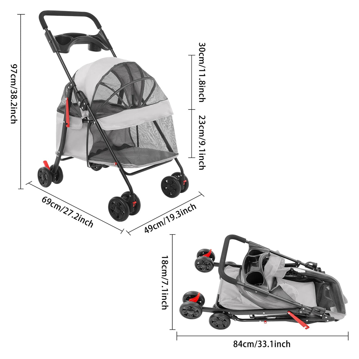 Bymaocar Foldable Pet Stroller For Medium Dogs And Cats The Pet & Home Store