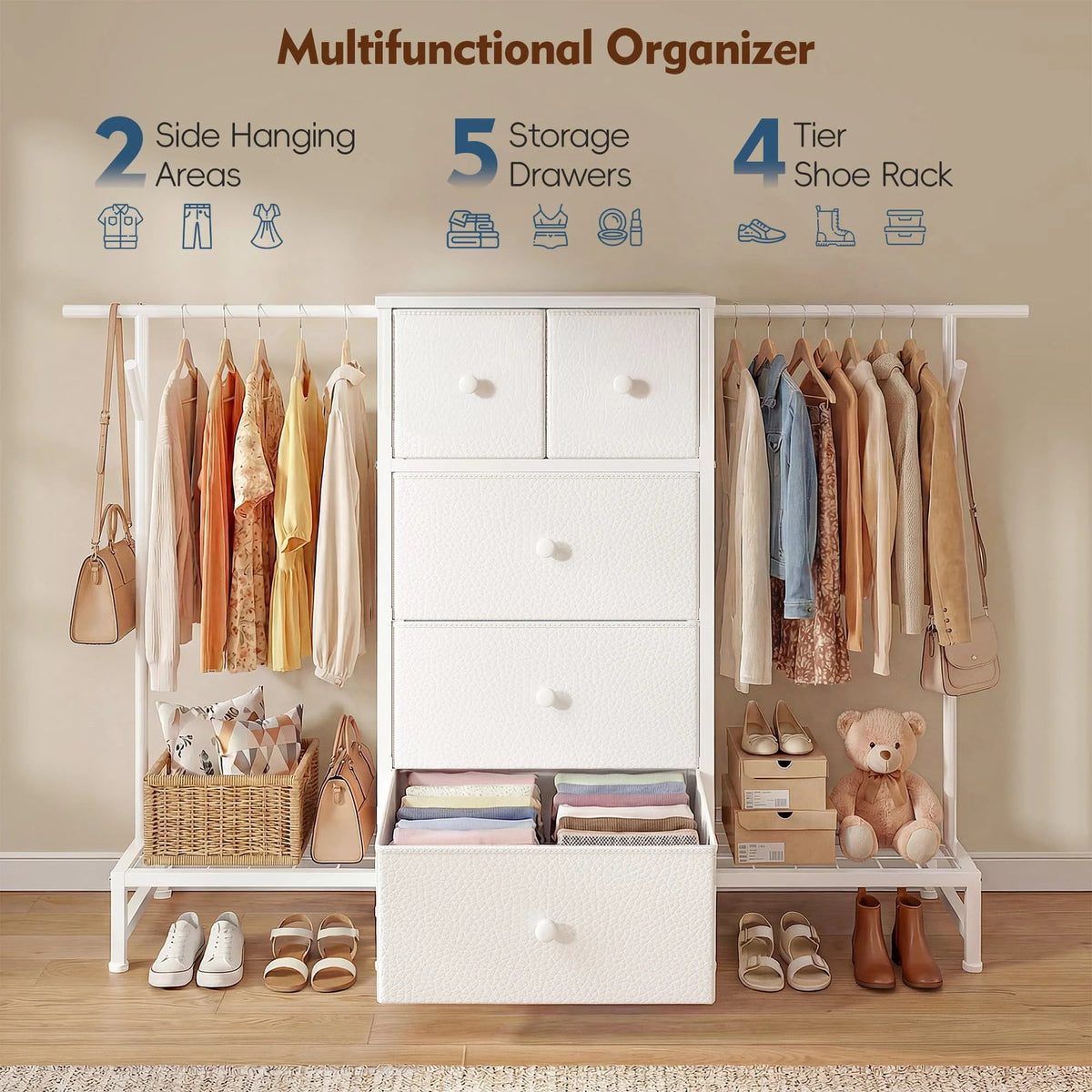 EnHomee Modern Fabric Dresser With Five Drawers And Shoe Rack The Pet & Home Store