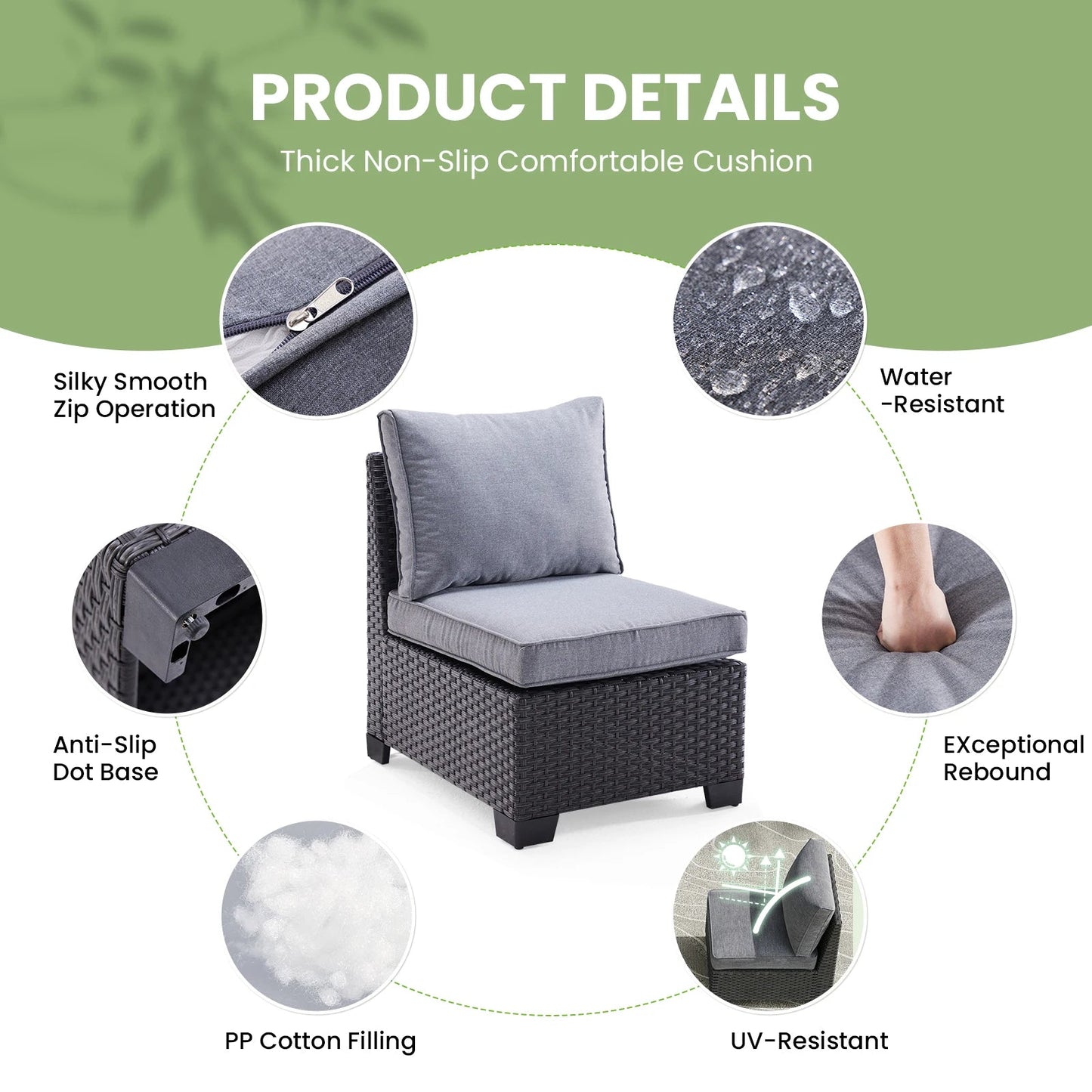 Farini Patio Sectional Sofa Set, Outdoor Furniture with Ottoman, Water/Oil/Stain-Resistant Fabric, Dark Gray Cushion + Gray Wick The Pet & Home Store