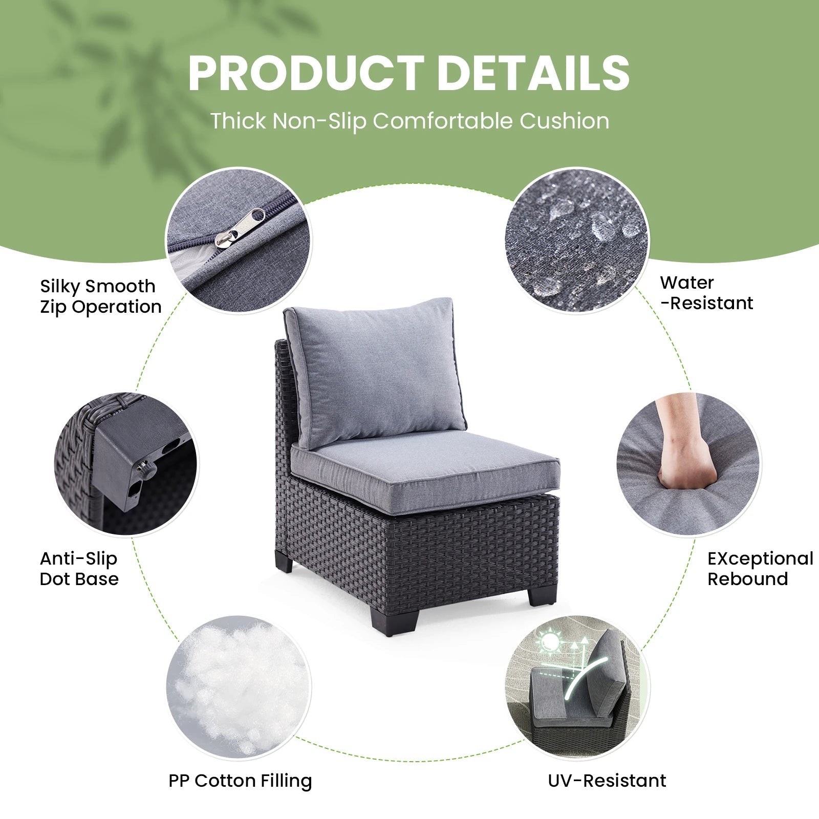 Farini Patio Sectional Sofa Set, Outdoor Furniture with Ottoman, Water/Oil/Stain-Resistant Fabric, Dark Gray Cushion + Gray Wick The Pet & Home Store