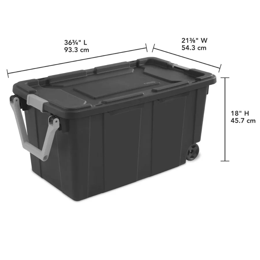 Wheeled Industrial Storage Bin With Latching Lid Heavy Duty Plastic