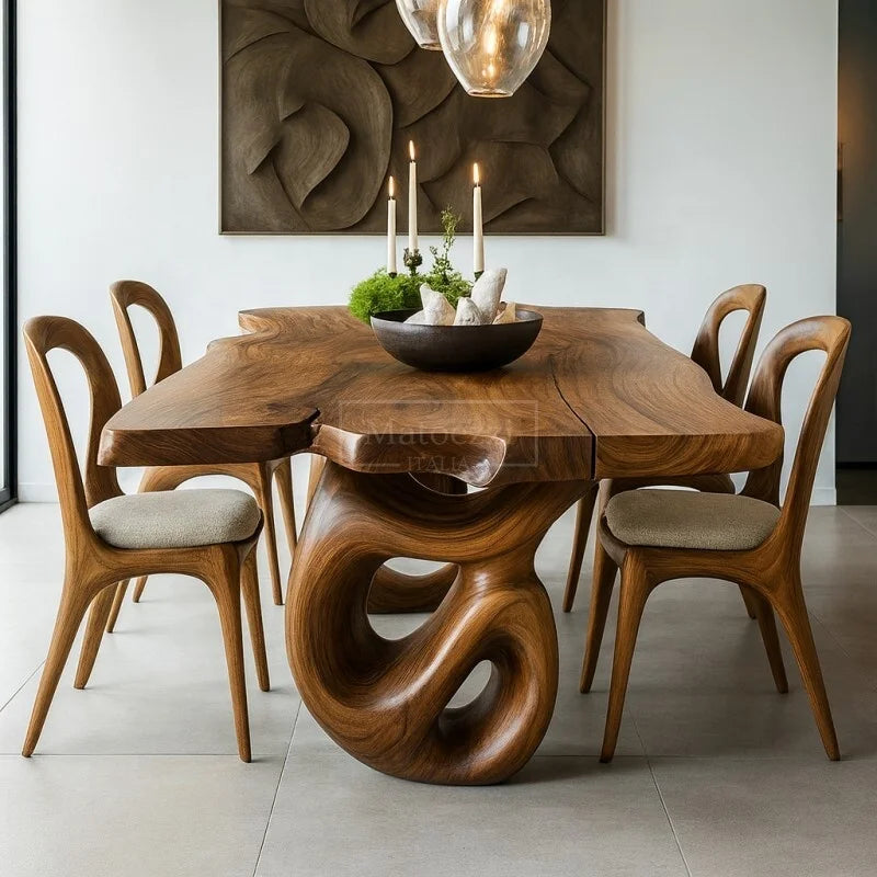 #Luxury Solid Wood Dining Table Set Modern Chairs Minimalist Home Furniture Villa Hotel Banquet Room Decor The Pet & Home Store