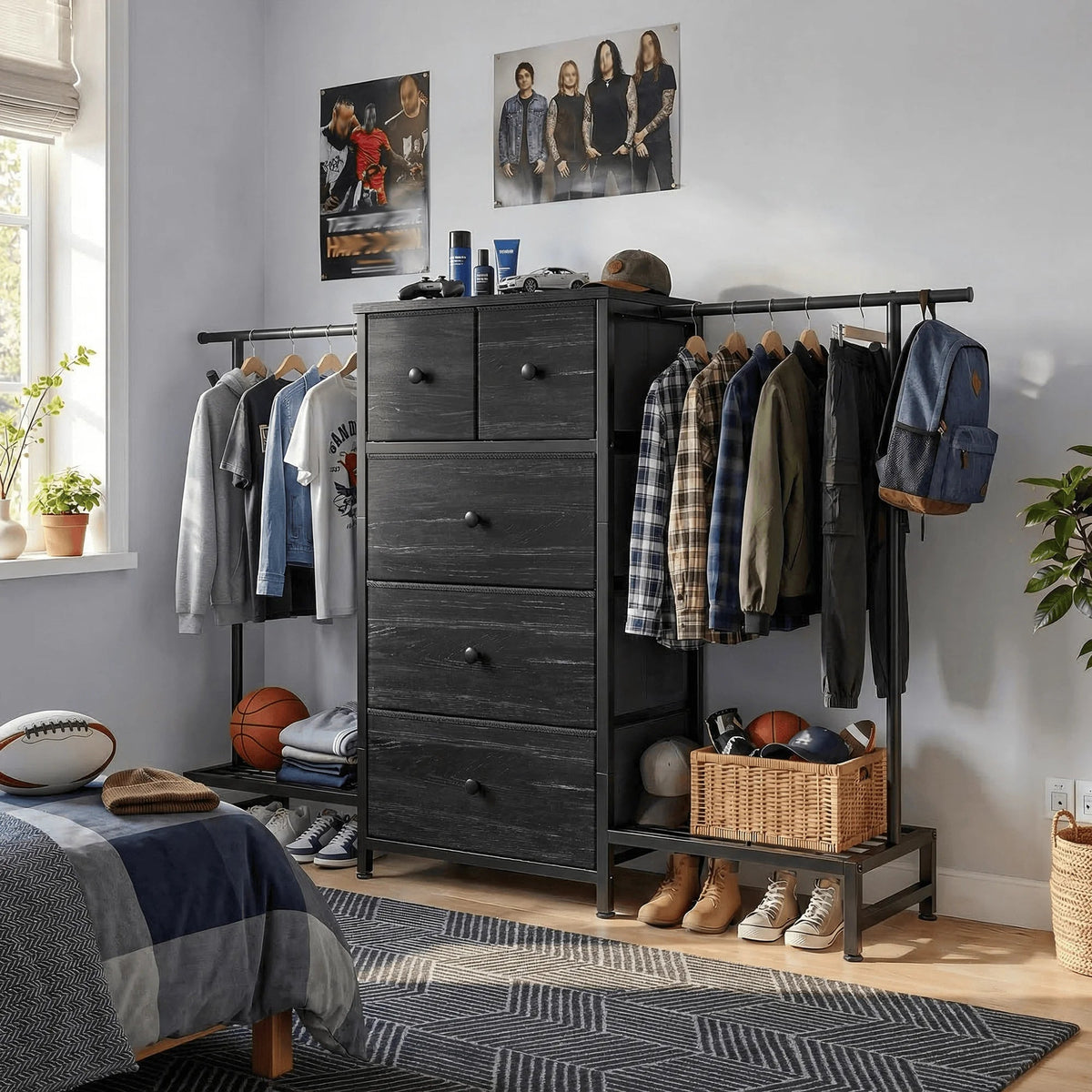 EnHomee Modern Fabric Dresser With Five Drawers And Shoe Rack The Pet & Home Store