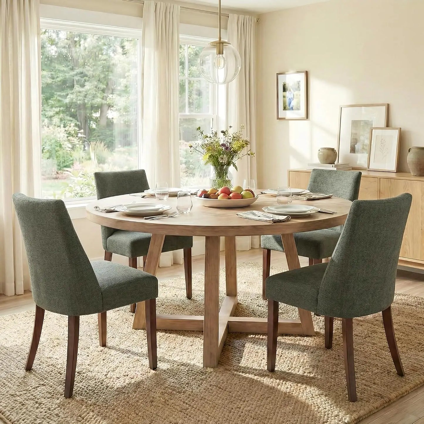 Wooden Upholstered Dining Chairs Set of 4, Farmhouse Fabric Kitchen Chair, Mid Century for Restaurant, Custom