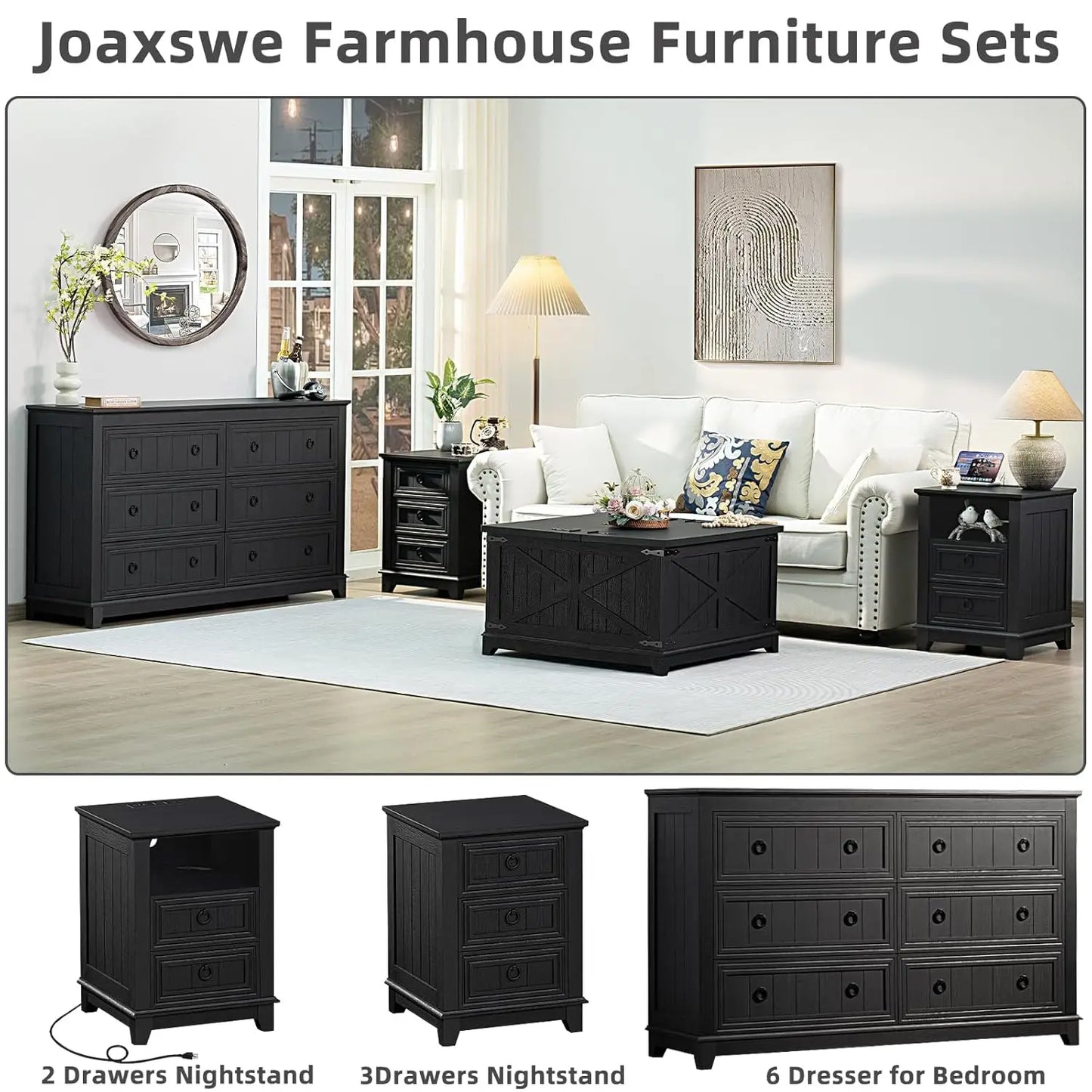 6 Drawer Farmhouse Wood Dresser Chest Vintage TV Stand