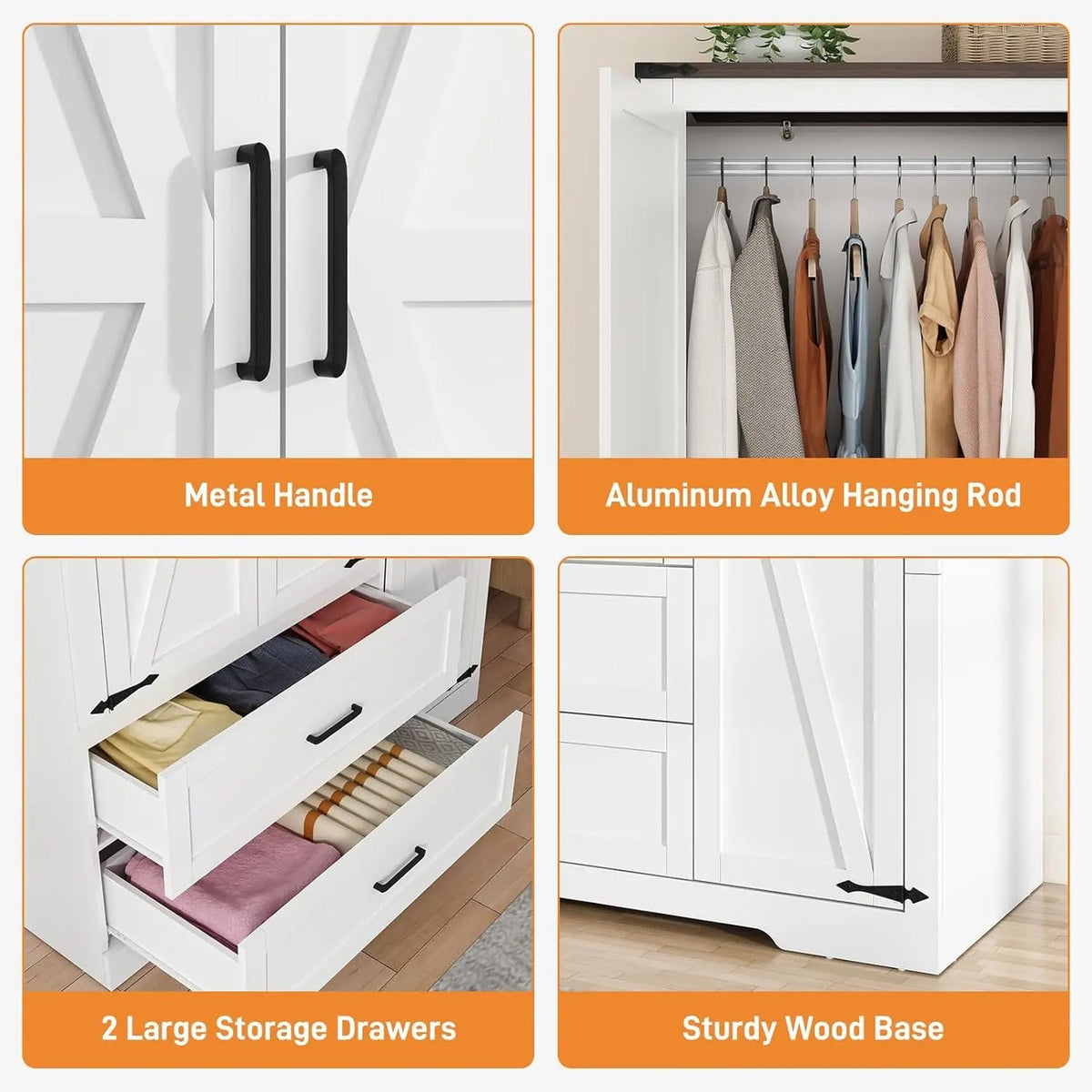 Farmhouse Wardrobe Armoire Closet with 3 Doors and 2 Drawers, 70.1" Wooden Clothing Storage Cabinet, Freestanding Large, Custom The Pet & Home Store
