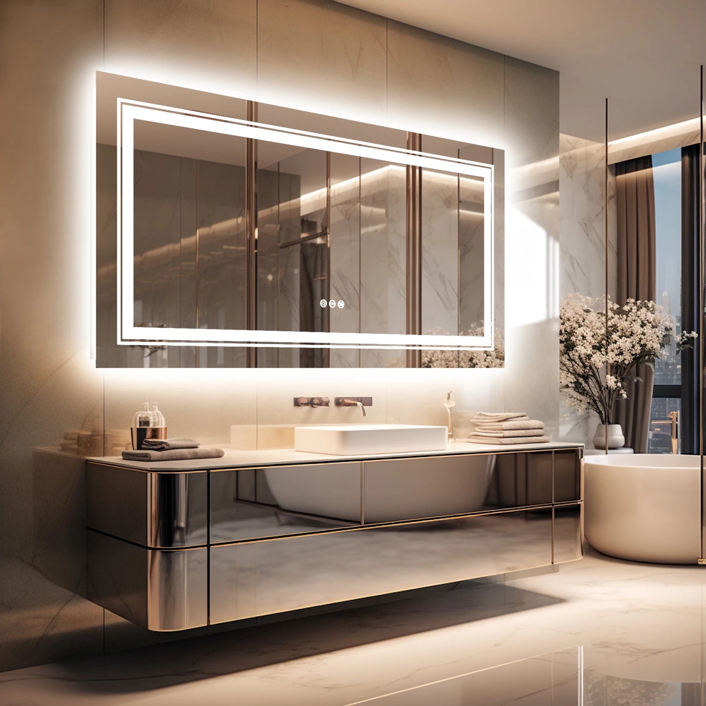 Wisfor LED Backlit Bathroom Mirror With Dimmable Anti-Fog Memory