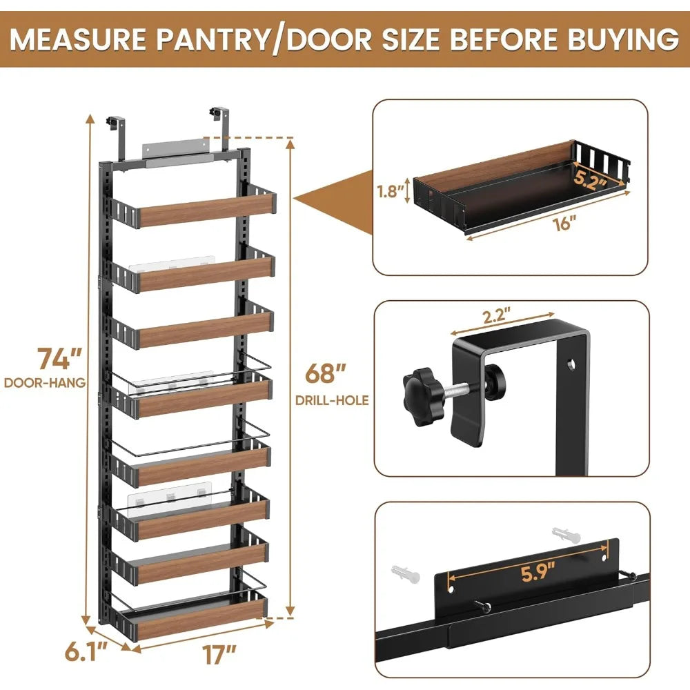 8 Tier Over the Door Pantry Organizer, 2-in-1 Wall Mount or Hanging Spice Rack Seasoning Shelf with Adjustable Baskets The Pet & Home Store