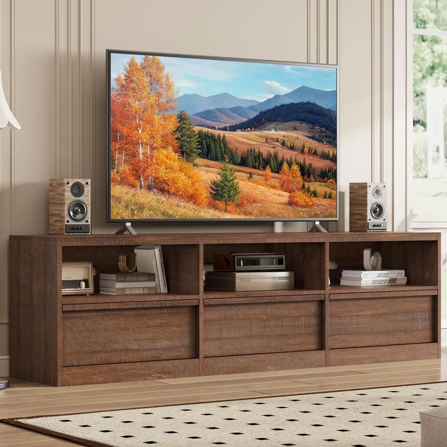 Modern TV Stand with Storage for TVs Up to 85",70 inch Media Console with Drawer & Open Shelves Mid Century Entertainment Center