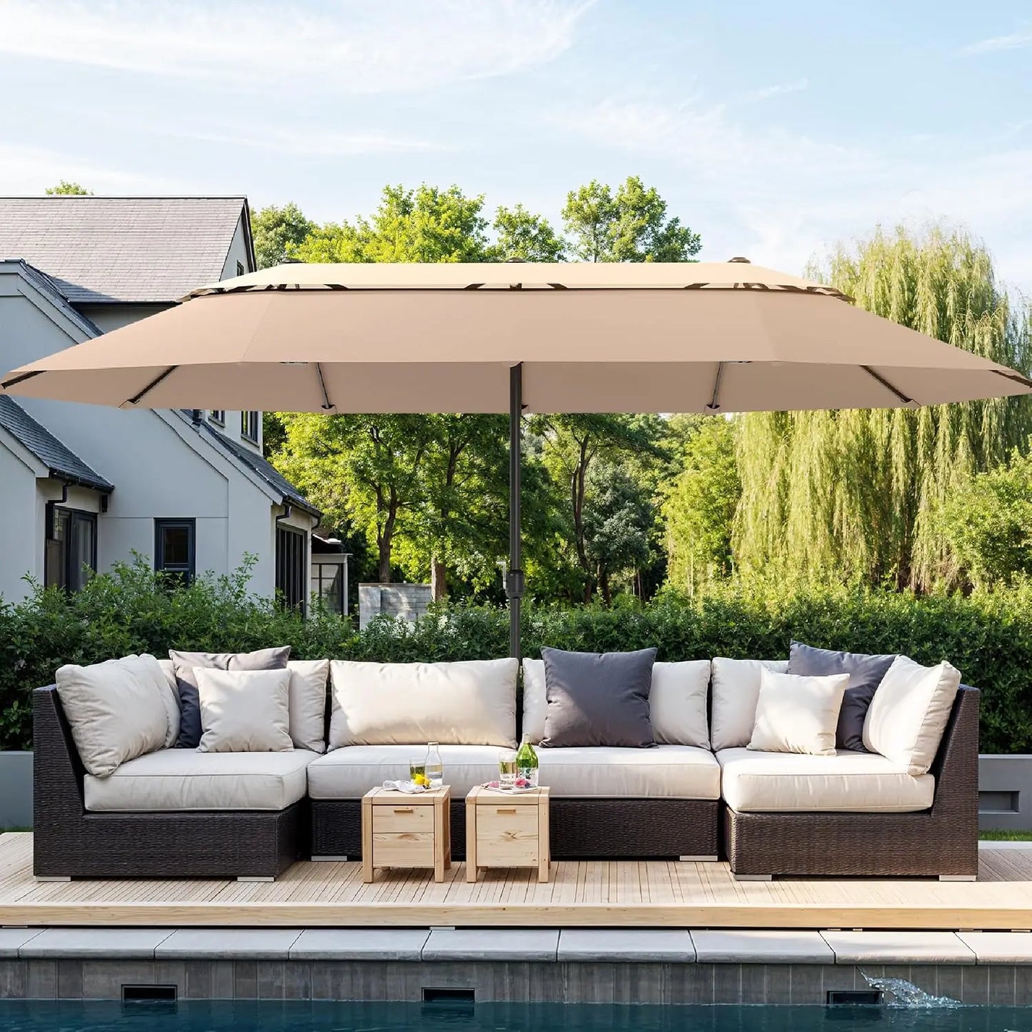 Rectangular Market Patio Umbrella Stainless Steel Frame Heavy Duty Base