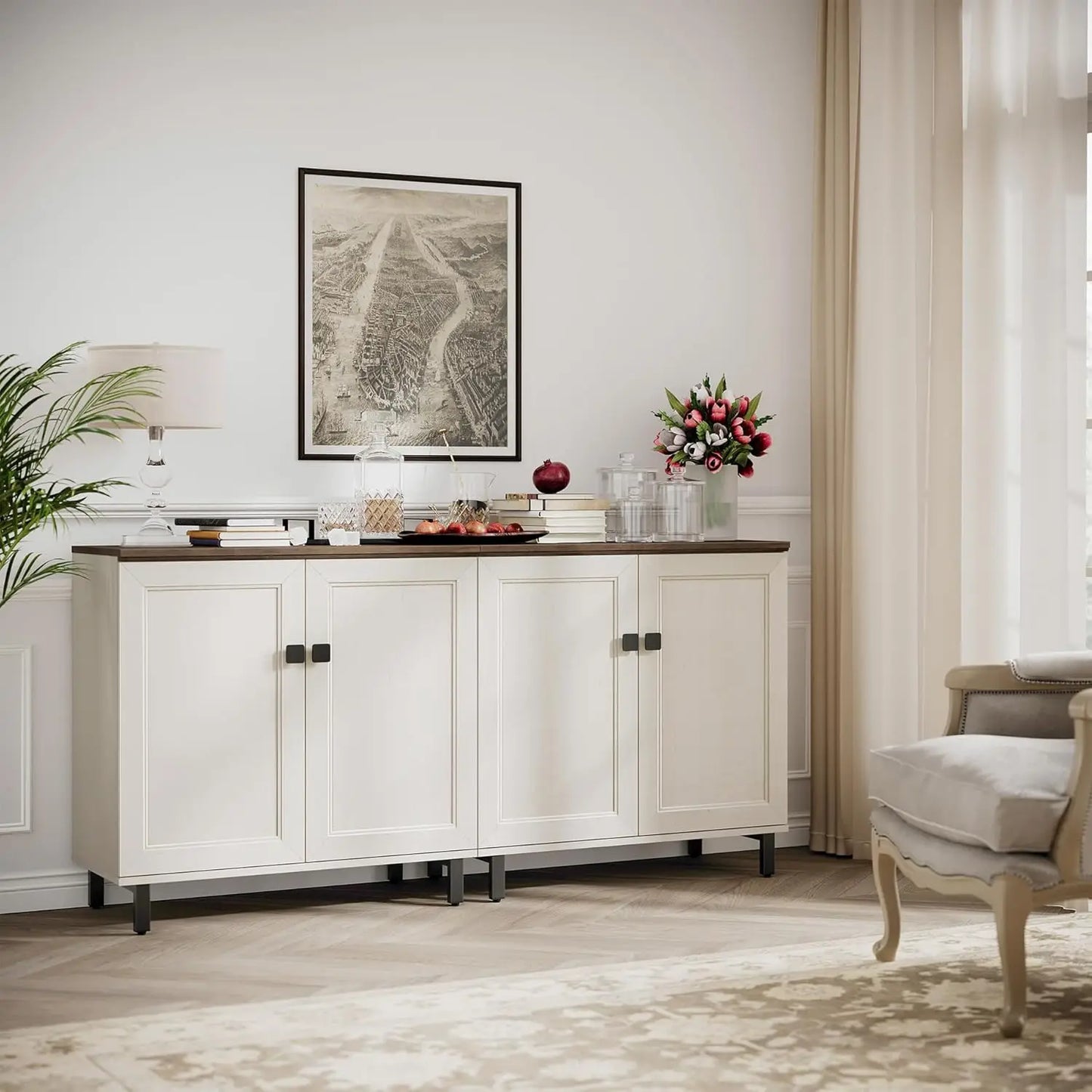 Minimalist Farmhouse Buffet Sideboard Cabinet With Adjustable Shelves