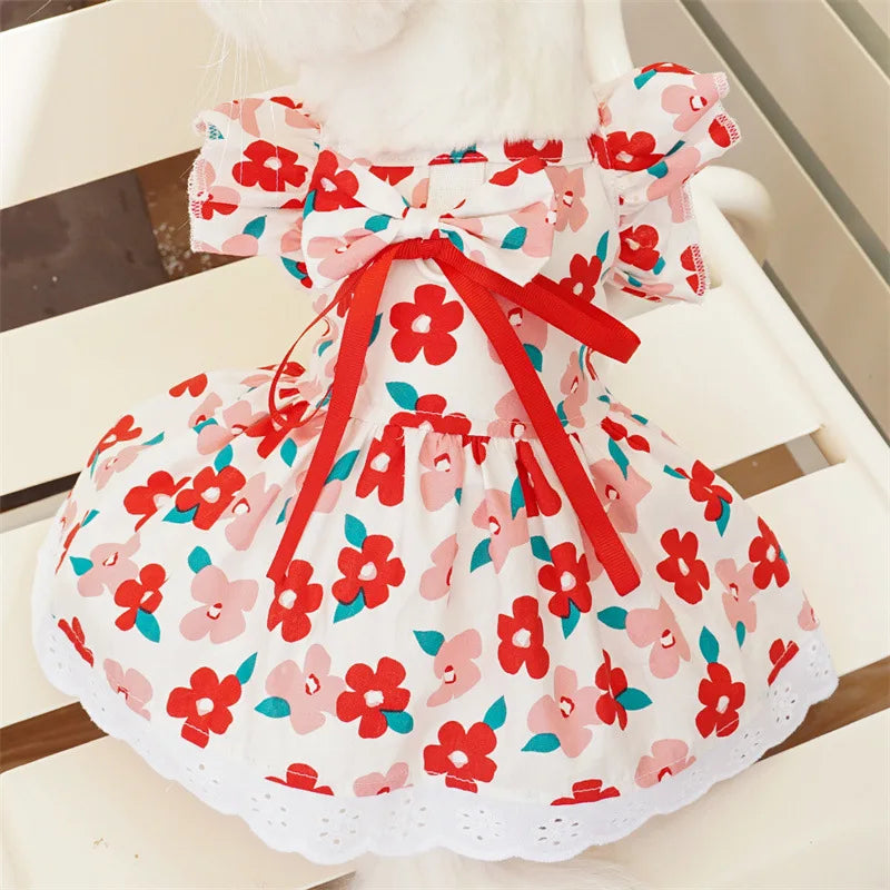 Floral Plaid Summer Pet Dress For Dogs And Cats Deluxe