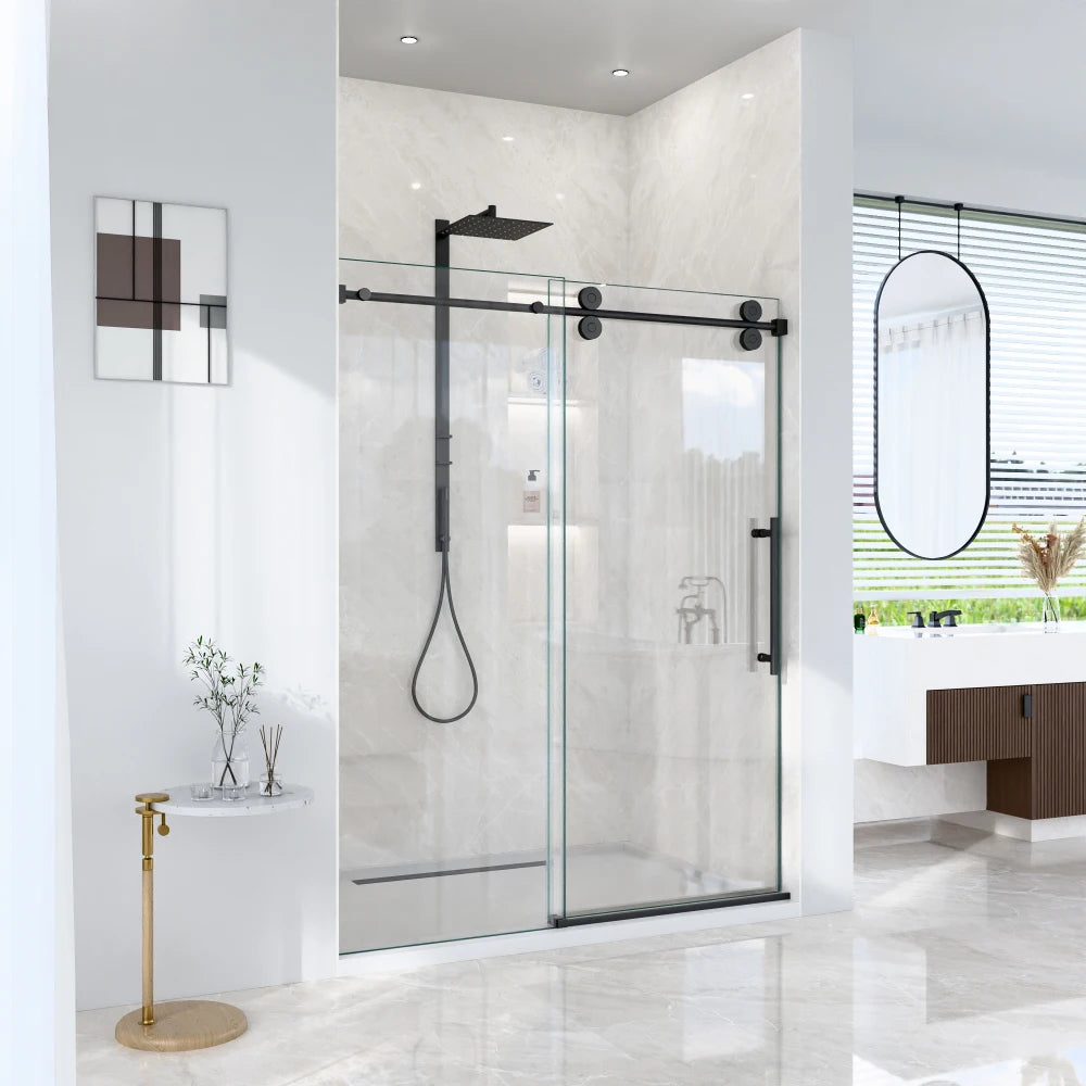 Frameless Single Sliding Shower Door With Tempered Glass Bypass Design