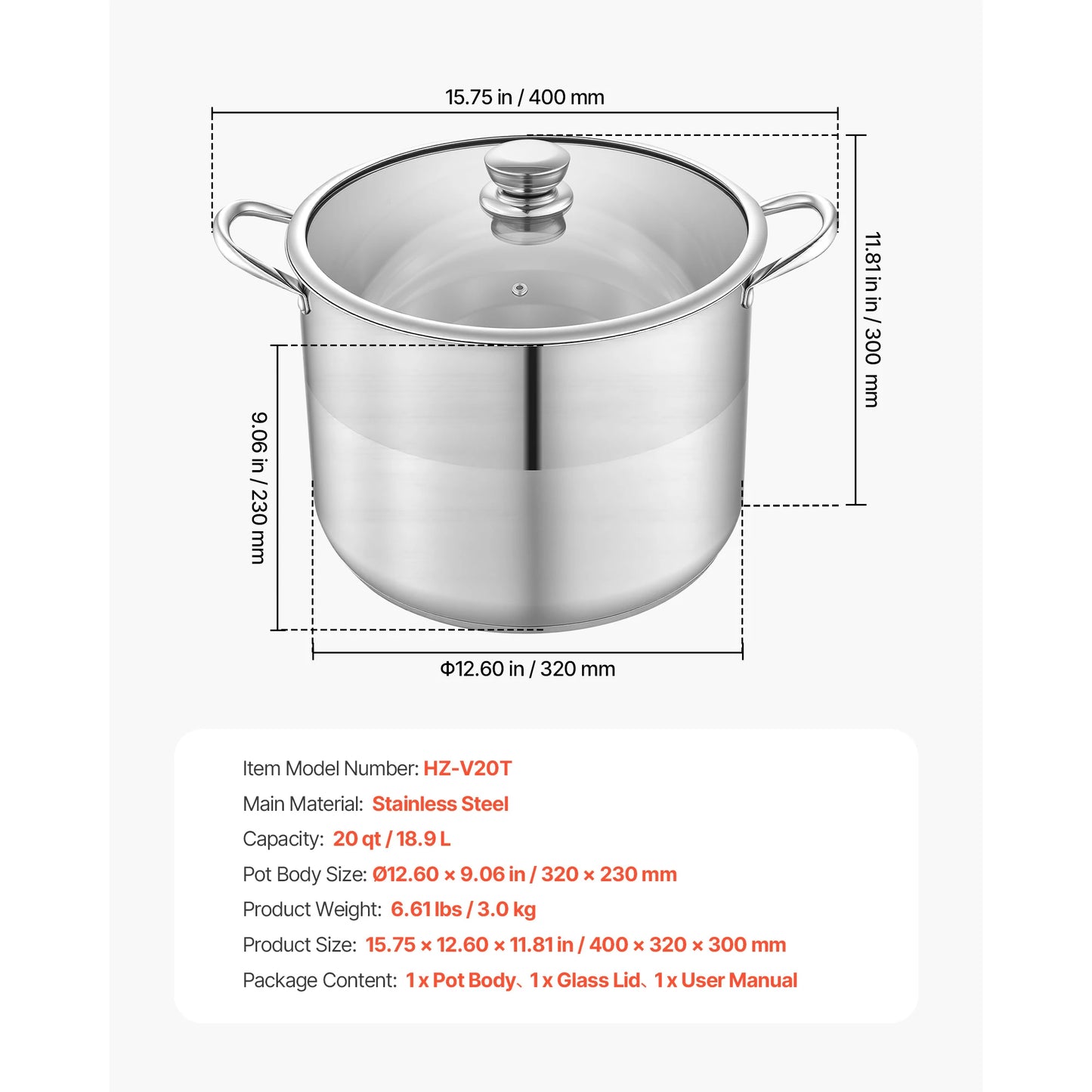 SucceBuy 8/12/16 Qt Stainless Steel Stock Pot with Glass Lid PFOA-Free Compatible with Gas Stoves Induction Cooktops for Soups