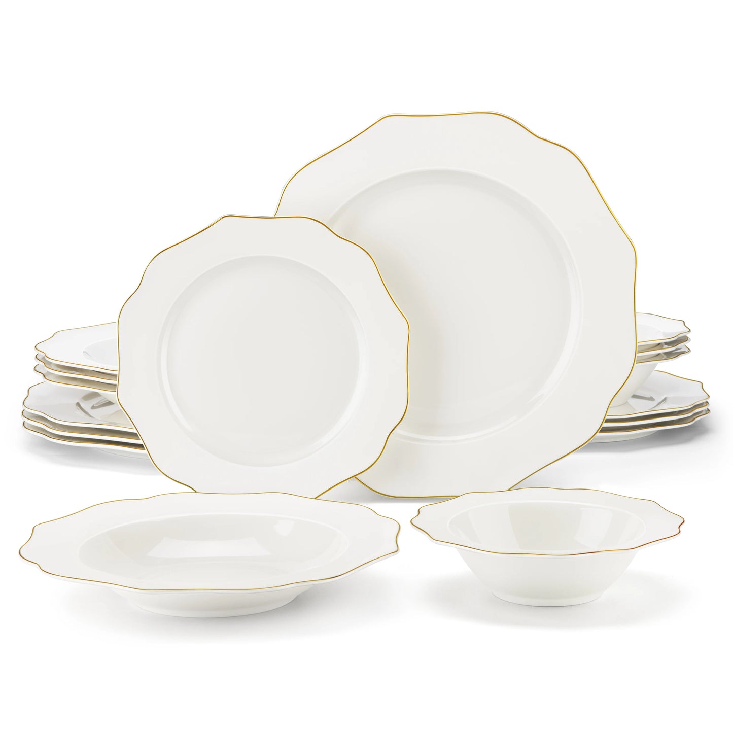 MALACASA 16/32-PIECE Nordic European Golden Rim White Porcelain Tableware Set with Bowl,Dinner&Dessert&Soup Plate Set for 4/8 The Pet & Home Store