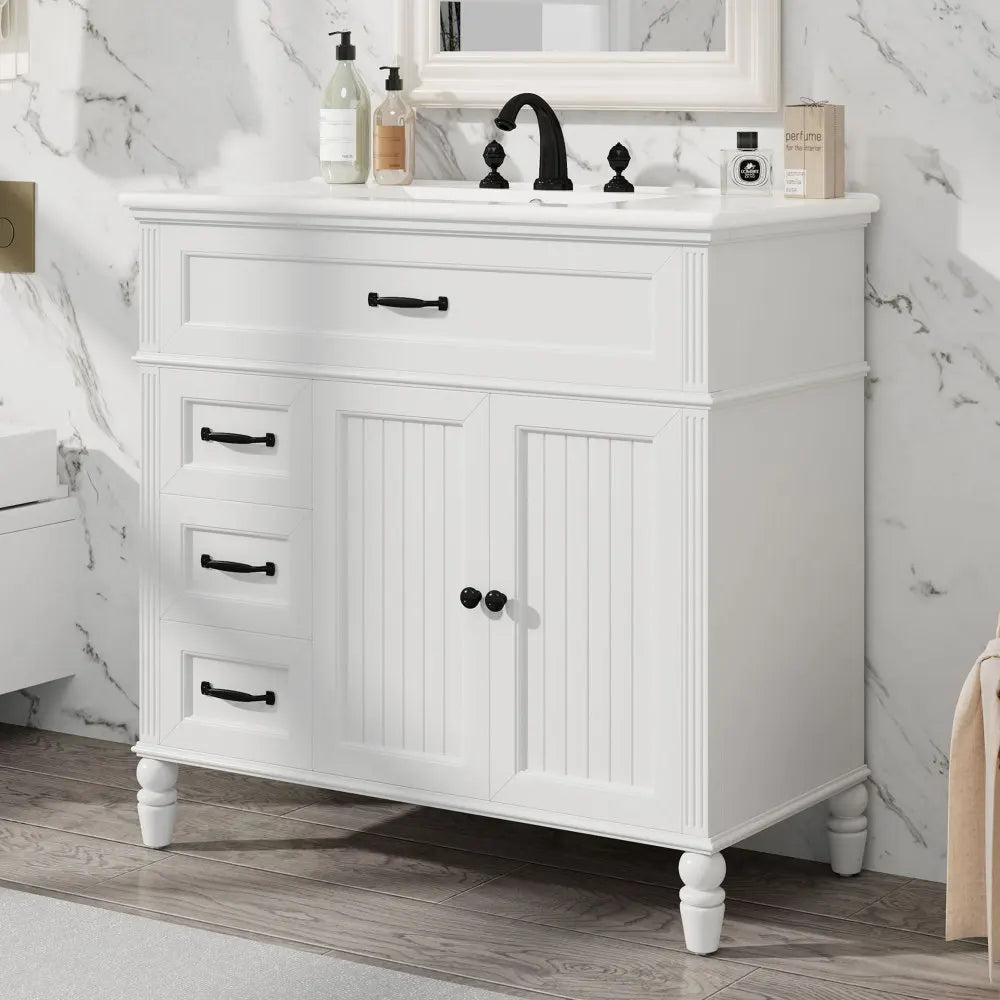 LWO Bathroom Vanity With Ceramic Sink And MDF Cabinet Drawers