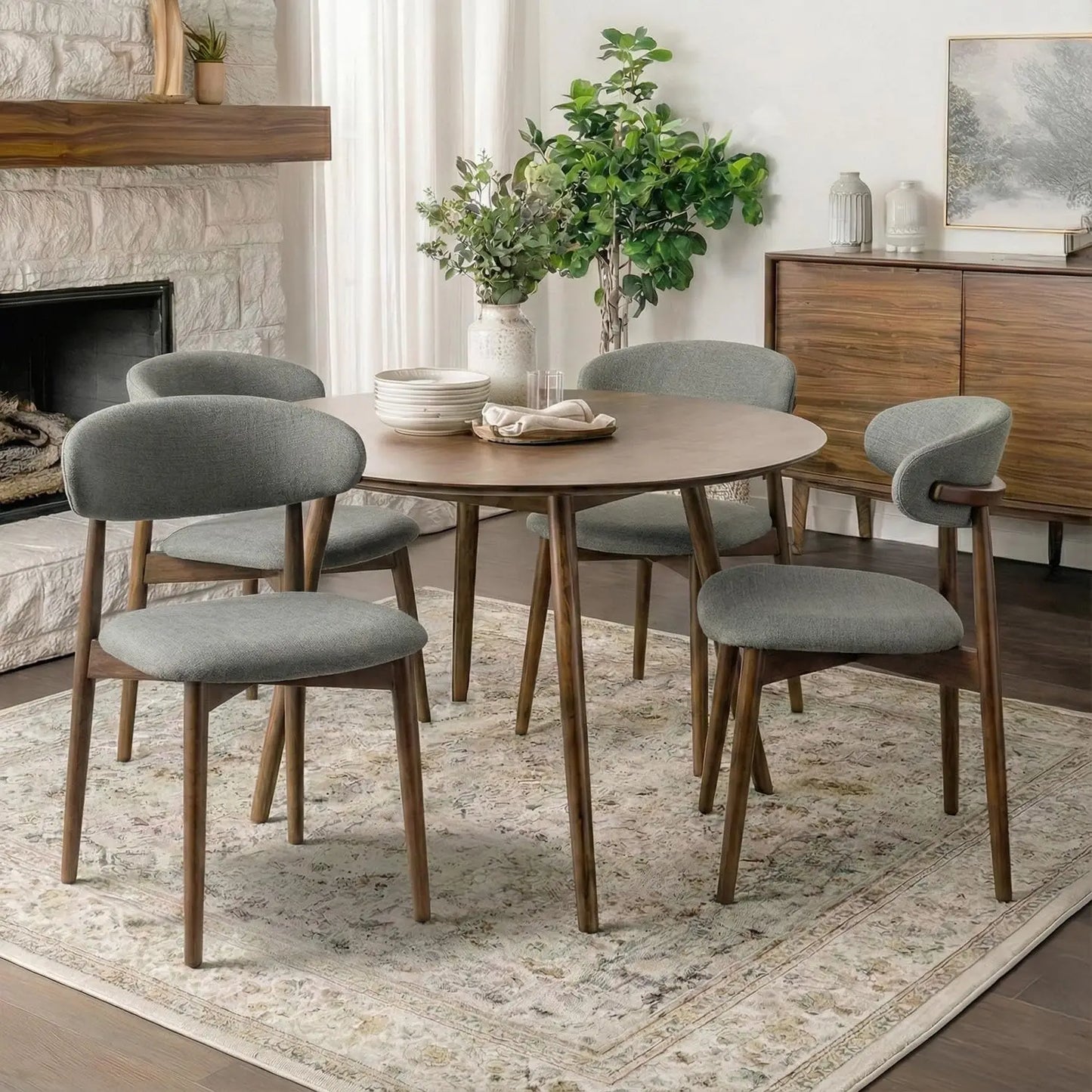 Upholstered Dining Chairs Set of 4 Modern Fabric Solid Wood Legs Kitchen Room Beige Custom