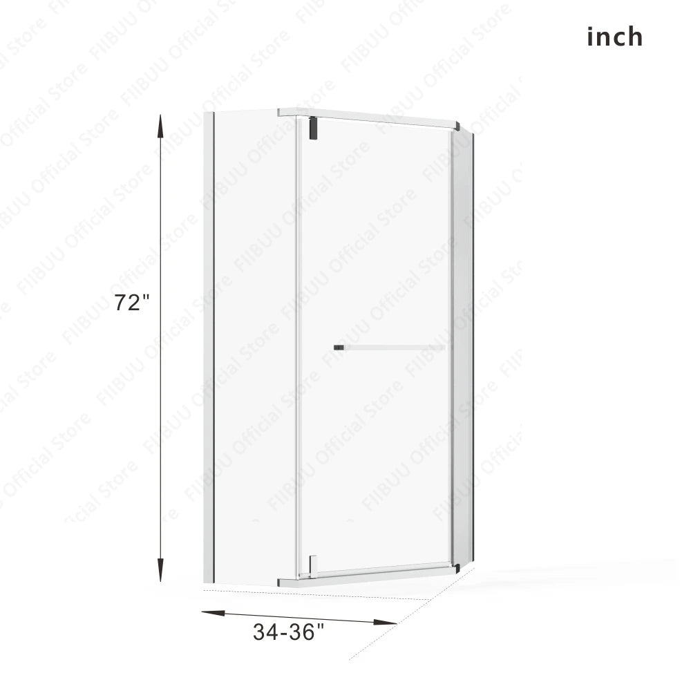 Neo-Angle Frameless Shower Door Tempered Glass Pivot Door Space-Saving Corner Shower Enclosure 36x36x72 Inch for Small Bathroom