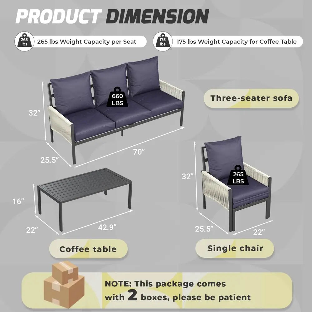 Aluminum Patio Furniture Set 5 Seats Outdoor Sectional Sofa Couch with Coffee Central Table Patio Conversation Sets for Porch D