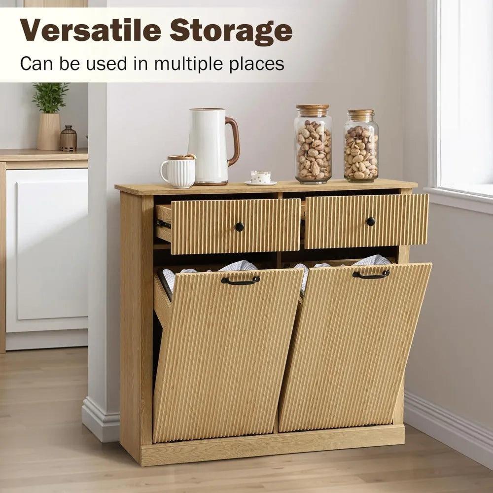Double Tilt Out Laundry Basket Cabinet With Drawer Wood Storage