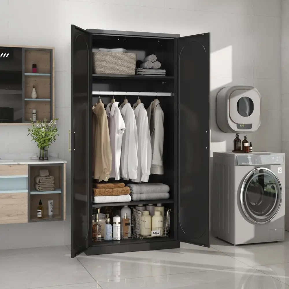 Metal Armoire Wardrobe Cabinet With Doors And Adjustable Shelves